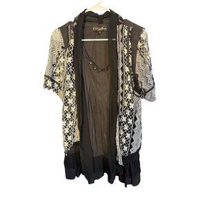 Pretty Angel Black & White Lace Cardigan With Button Accents Size M